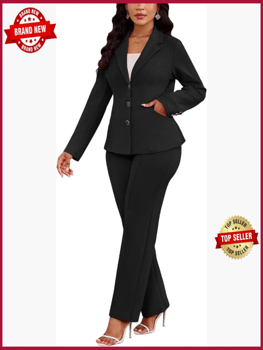 Women's 2 Piece Suit Set Long Sleeve Blazer Pants Business Casual Work Outfits